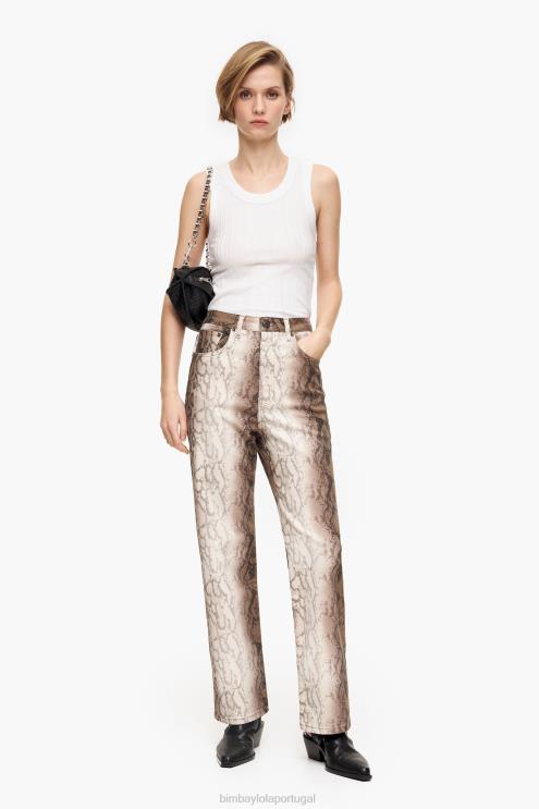 caqui roupas 64X4N428 Straight Cropped - Calça jeans reta com estampa de pixel python Bimba Y Lola