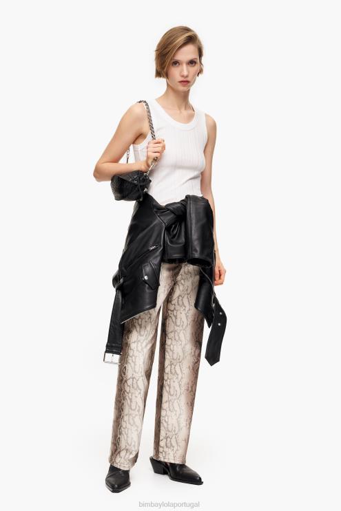 caqui roupas 64X4N428 Straight Cropped - Calça jeans reta com estampa de pixel python Bimba Y Lola