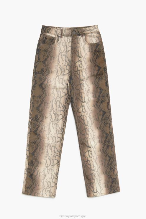 caqui roupas 64X4N538 Straight Cropped - Calça jeans reta com estampa de pixel python Bimba Y Lola