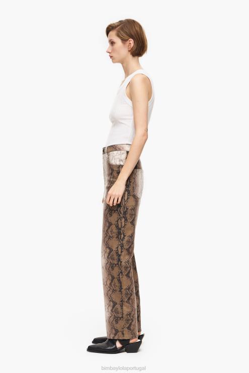 caqui roupas 64X4N538 Straight Cropped - Calça jeans reta com estampa de pixel python Bimba Y Lola