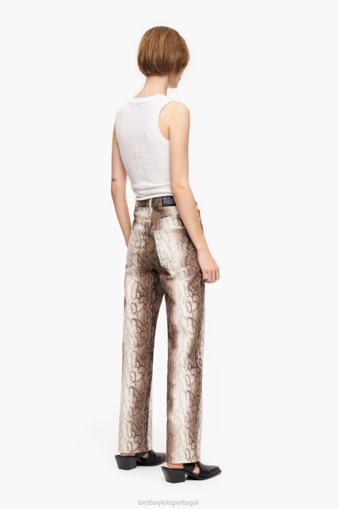 caqui roupas 64X4N538 Straight Cropped - Calça jeans reta com estampa de pixel python Bimba Y Lola