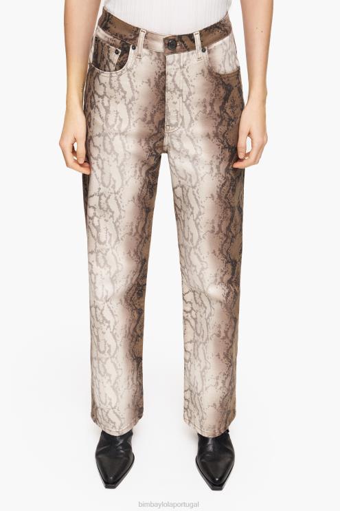 caqui roupas 64X4N538 Straight Cropped - Calça jeans reta com estampa de pixel python Bimba Y Lola