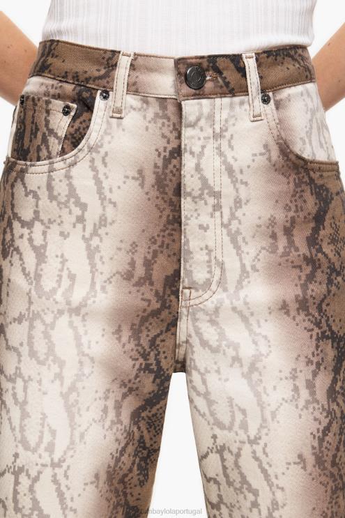caqui roupas 64X4N538 Straight Cropped - Calça jeans reta com estampa de pixel python Bimba Y Lola