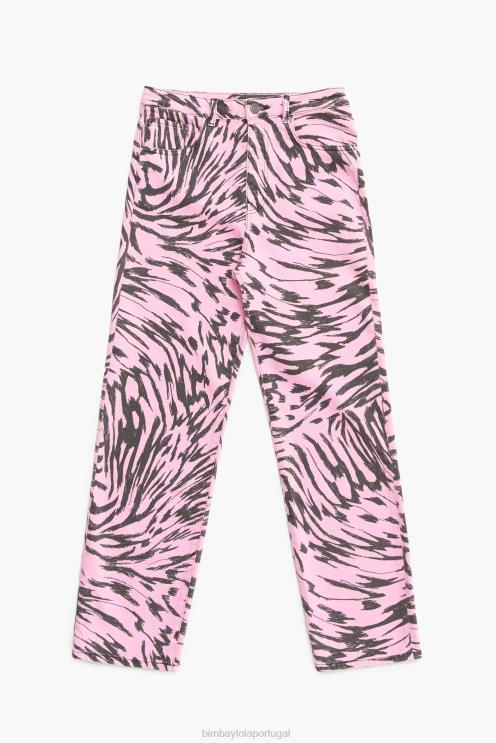 rosa roupas 64X4N537 corte reto - calça jeans reta com estampa de asa de borboleta Bimba Y Lola