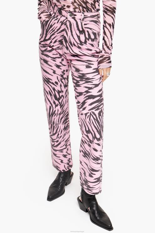 rosa roupas 64X4N537 corte reto - calça jeans reta com estampa de asa de borboleta Bimba Y Lola