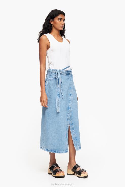 azul roupas 64X4N456 saia midi envolto em jeans Bimba Y Lola