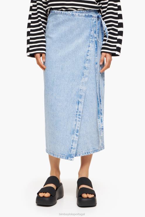 azul roupas 64X4N465 saia envelope midi jeans Bimba Y Lola