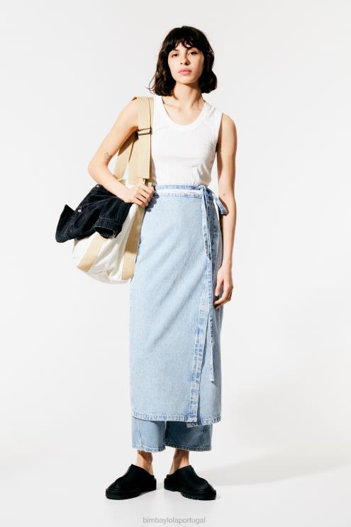 azul roupas 64X4N525 saia envelope midi jeans Bimba Y Lola