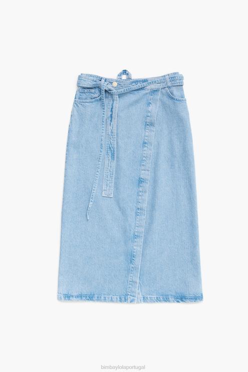 azul roupas 64X4N527 saia midi envolto em jeans Bimba Y Lola