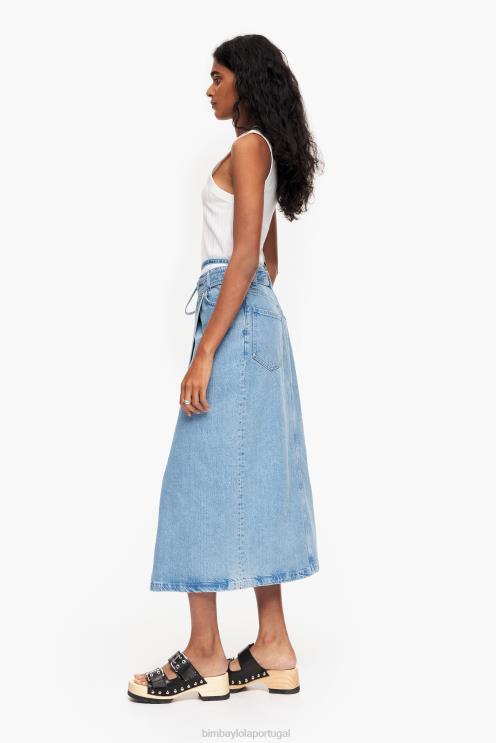 azul roupas 64X4N527 saia midi envolto em jeans Bimba Y Lola