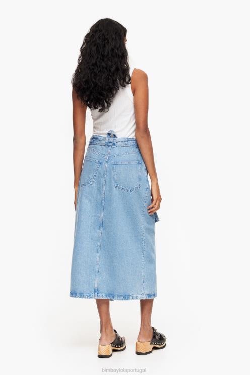 azul roupas 64X4N527 saia midi envolto em jeans Bimba Y Lola