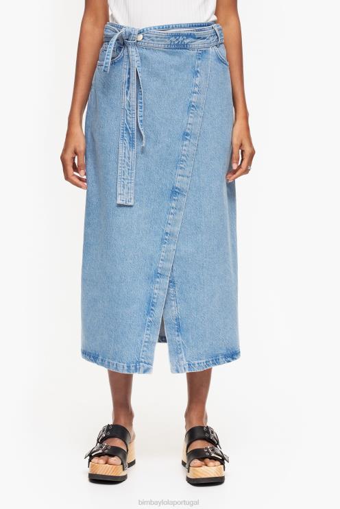 azul roupas 64X4N527 saia midi envolto em jeans Bimba Y Lola