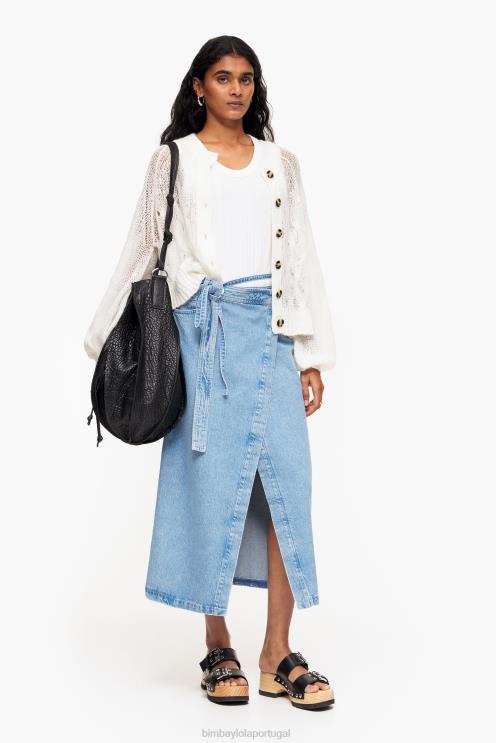 azul roupas 64X4N527 saia midi envolto em jeans Bimba Y Lola