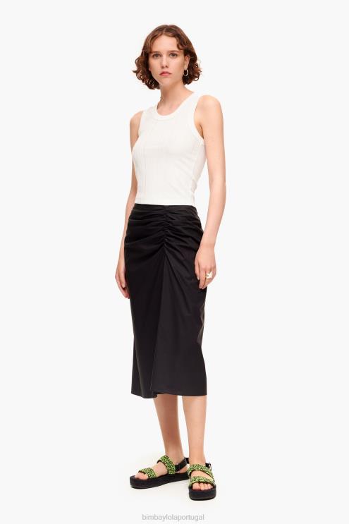 preto roupas 64X4N463 saia midi de algodão Bimba Y Lola