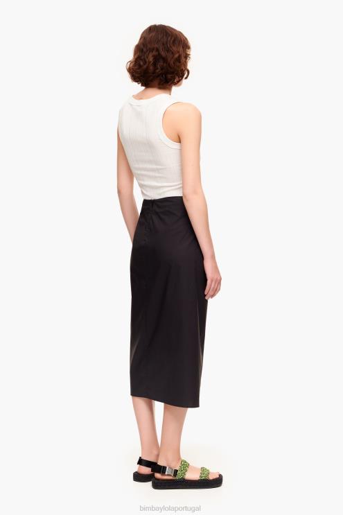 preto roupas 64X4N463 saia midi de algodão Bimba Y Lola