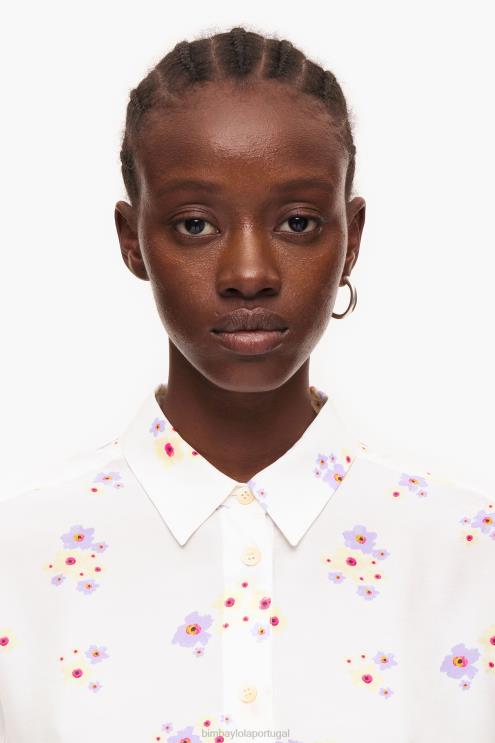 branco roupas 64X4N336 camisa boxy com estampa de flores acrílicas Bimba Y Lola