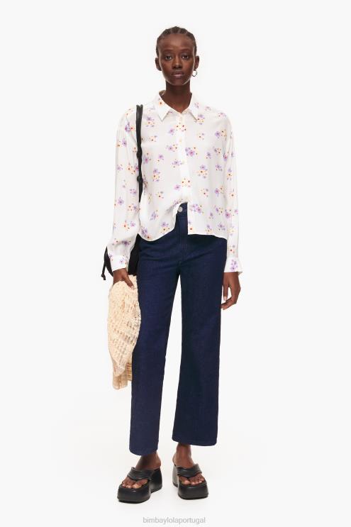 branco roupas 64X4N336 camisa boxy com estampa de flores acrílicas Bimba Y Lola
