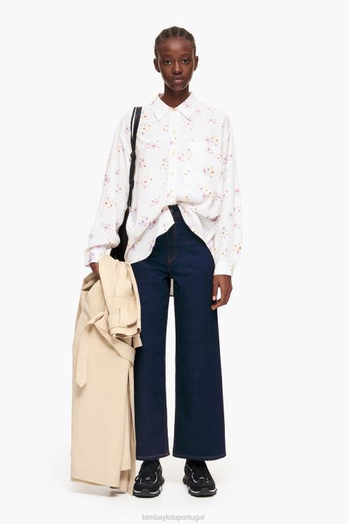 branco roupas 64X4N337 camisa de impressão de flores de acrílico Bimba Y Lola