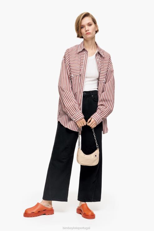 marrom roupas 64X4N335 camisa de tamanho grande popeline Bimba Y Lola