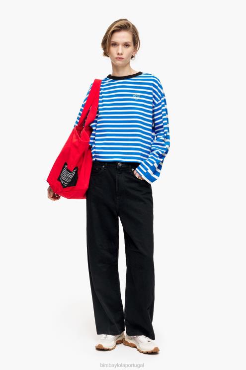 azul roupas 64X4N319 camiseta listrada de algodão Bimba Y Lola