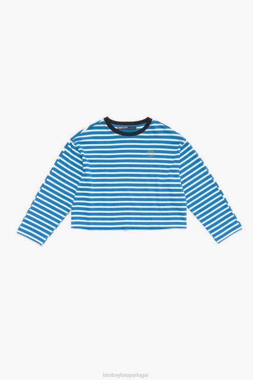 azul roupas 64X4N319 camiseta listrada de algodão Bimba Y Lola