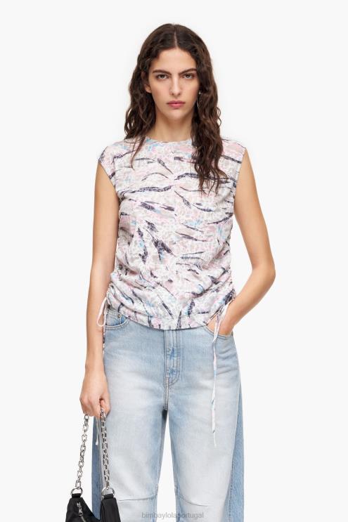 branco roupas 64X4N303 camiseta de algodão com estampa de asa de borboleta Bimba Y Lola