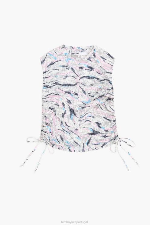 branco roupas 64X4N303 camiseta de algodão com estampa de asa de borboleta Bimba Y Lola