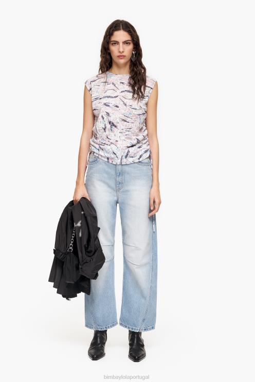 branco roupas 64X4N303 camiseta de algodão com estampa de asa de borboleta Bimba Y Lola