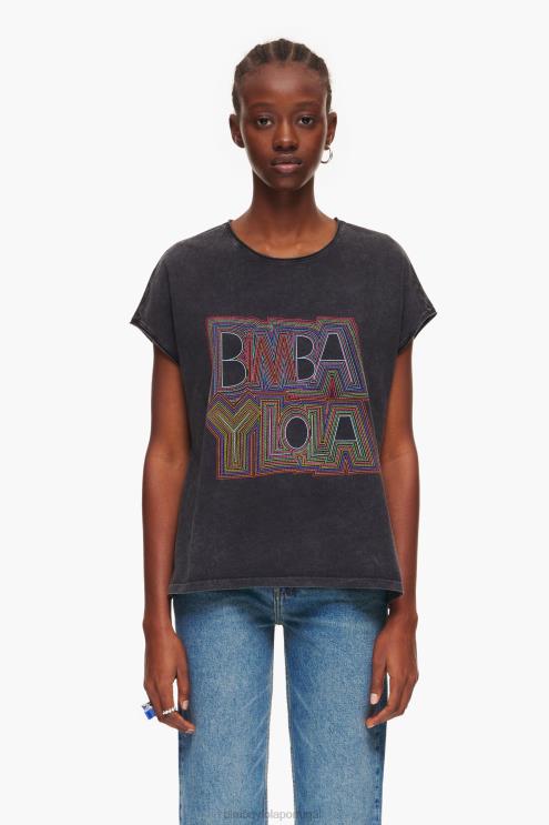preto lavado roupas 64X4N259 camiseta com logotipo Bimba Y Lola