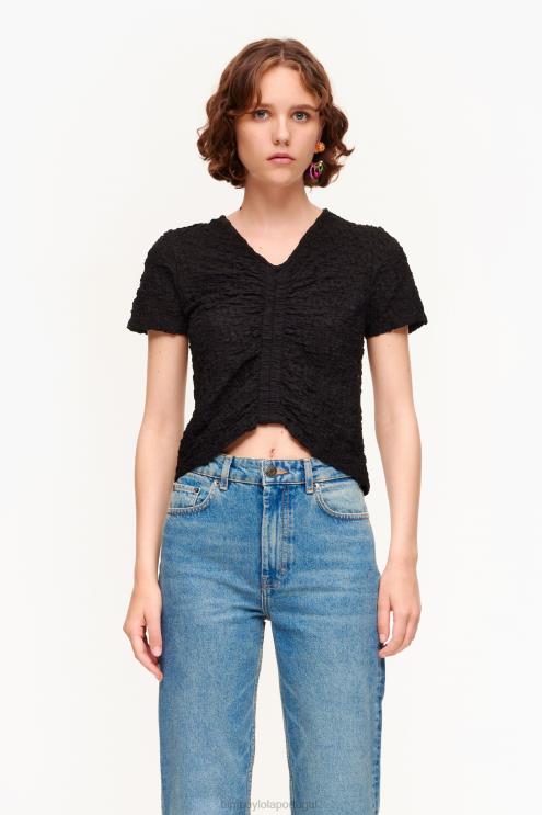 preto roupas 64X4N268 camiseta franzida texturizada Bimba Y Lola