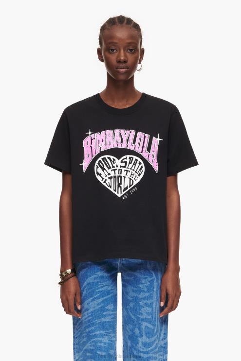 preto roupas 64X4N276 camiseta com logotipo da universidade Bimba Y Lola