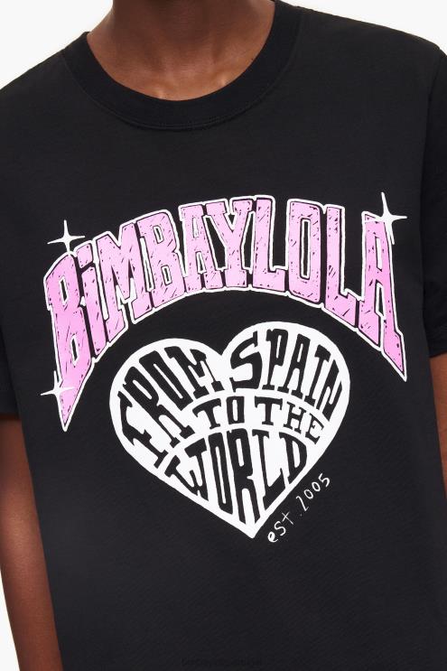 preto roupas 64X4N276 camiseta com logotipo da universidade Bimba Y Lola