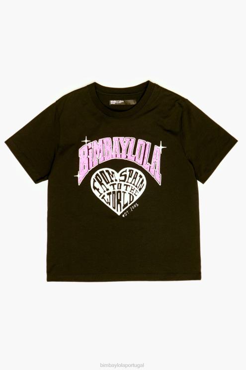 preto roupas 64X4N276 camiseta com logotipo da universidade Bimba Y Lola