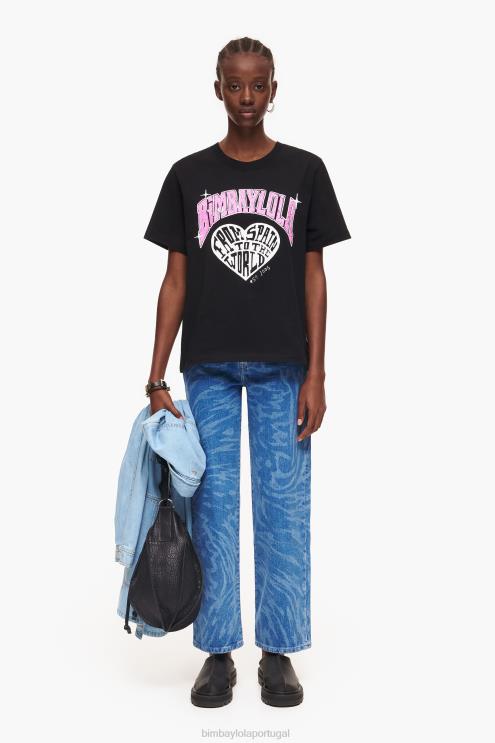preto roupas 64X4N276 camiseta com logotipo da universidade Bimba Y Lola