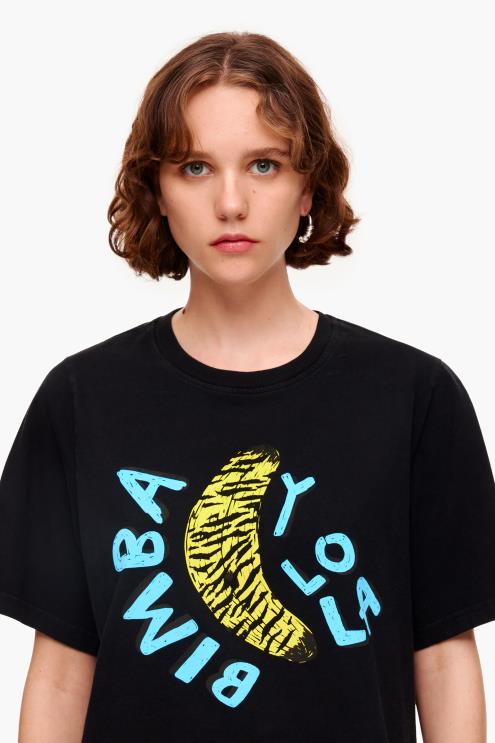 preto roupas 64X4N278 camiseta com estampa de banana Bimba Y Lola