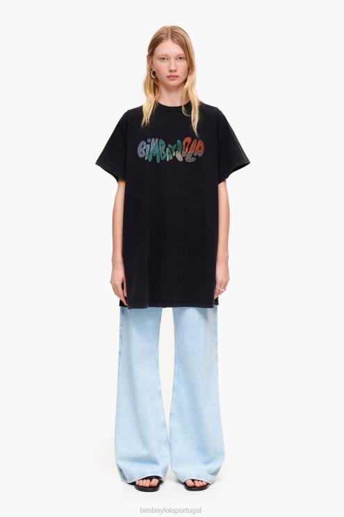 preto roupas 64X4N281 camiseta com logo fluindo Bimba Y Lola