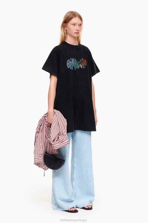 preto roupas 64X4N281 camiseta com logo fluindo Bimba Y Lola