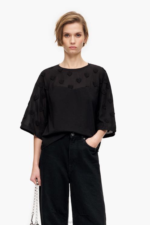preto roupas 64X4N284 camiseta algodão corações Bimba Y Lola