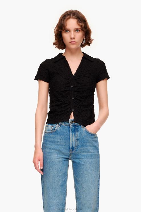 preto roupas 64X4N288 camiseta texturizada com botões Bimba Y Lola