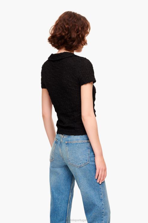 preto roupas 64X4N288 camiseta texturizada com botões Bimba Y Lola