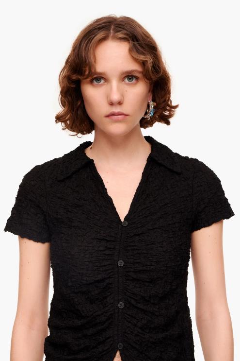 preto roupas 64X4N288 camiseta texturizada com botões Bimba Y Lola