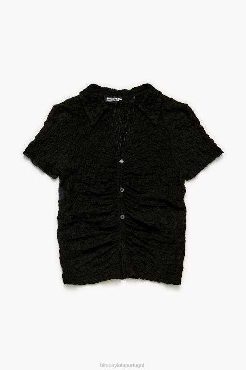 preto roupas 64X4N288 camiseta texturizada com botões Bimba Y Lola