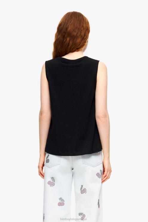 preto roupas 64X4N294 camiseta de algodão Bimba Y Lola