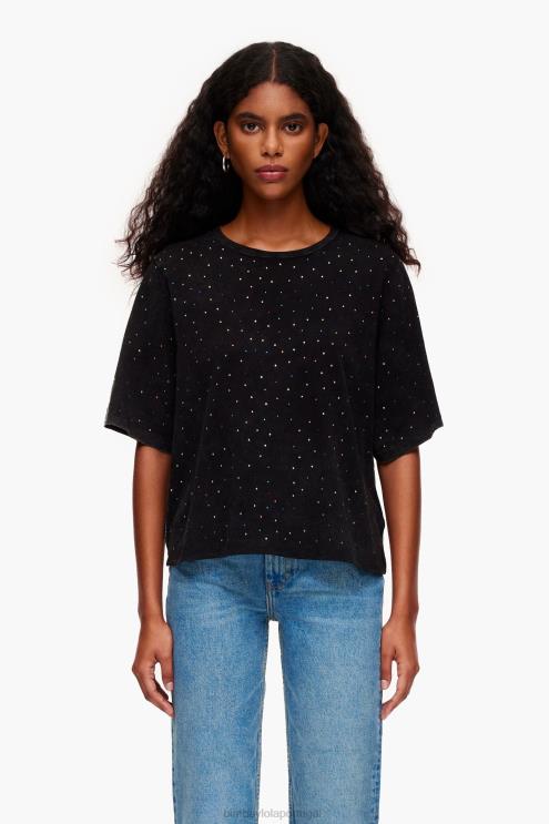 preto roupas 64X4N296 camiseta boxy com pedras multicoloridas Bimba Y Lola