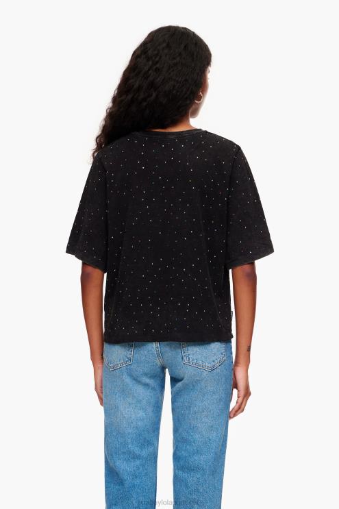 preto roupas 64X4N296 camiseta boxy com pedras multicoloridas Bimba Y Lola