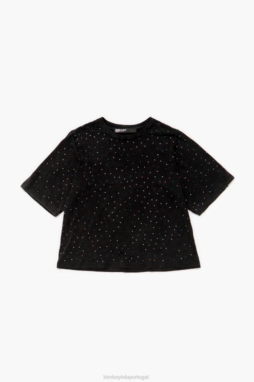 preto roupas 64X4N296 camiseta boxy com pedras multicoloridas Bimba Y Lola