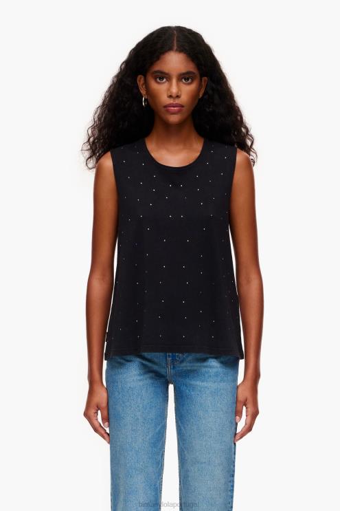 preto roupas 64X4N297 camiseta com pedras multicoloridas Bimba Y Lola