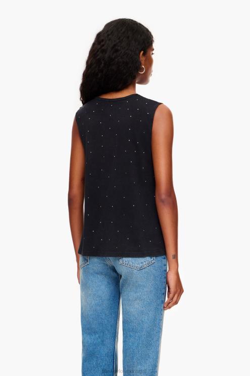 preto roupas 64X4N297 camiseta com pedras multicoloridas Bimba Y Lola
