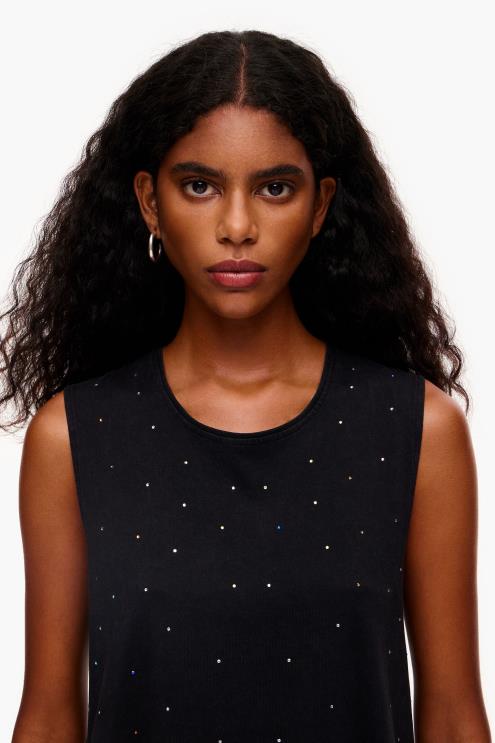 preto roupas 64X4N297 camiseta com pedras multicoloridas Bimba Y Lola