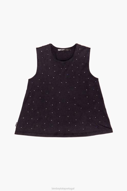 preto roupas 64X4N297 camiseta com pedras multicoloridas Bimba Y Lola